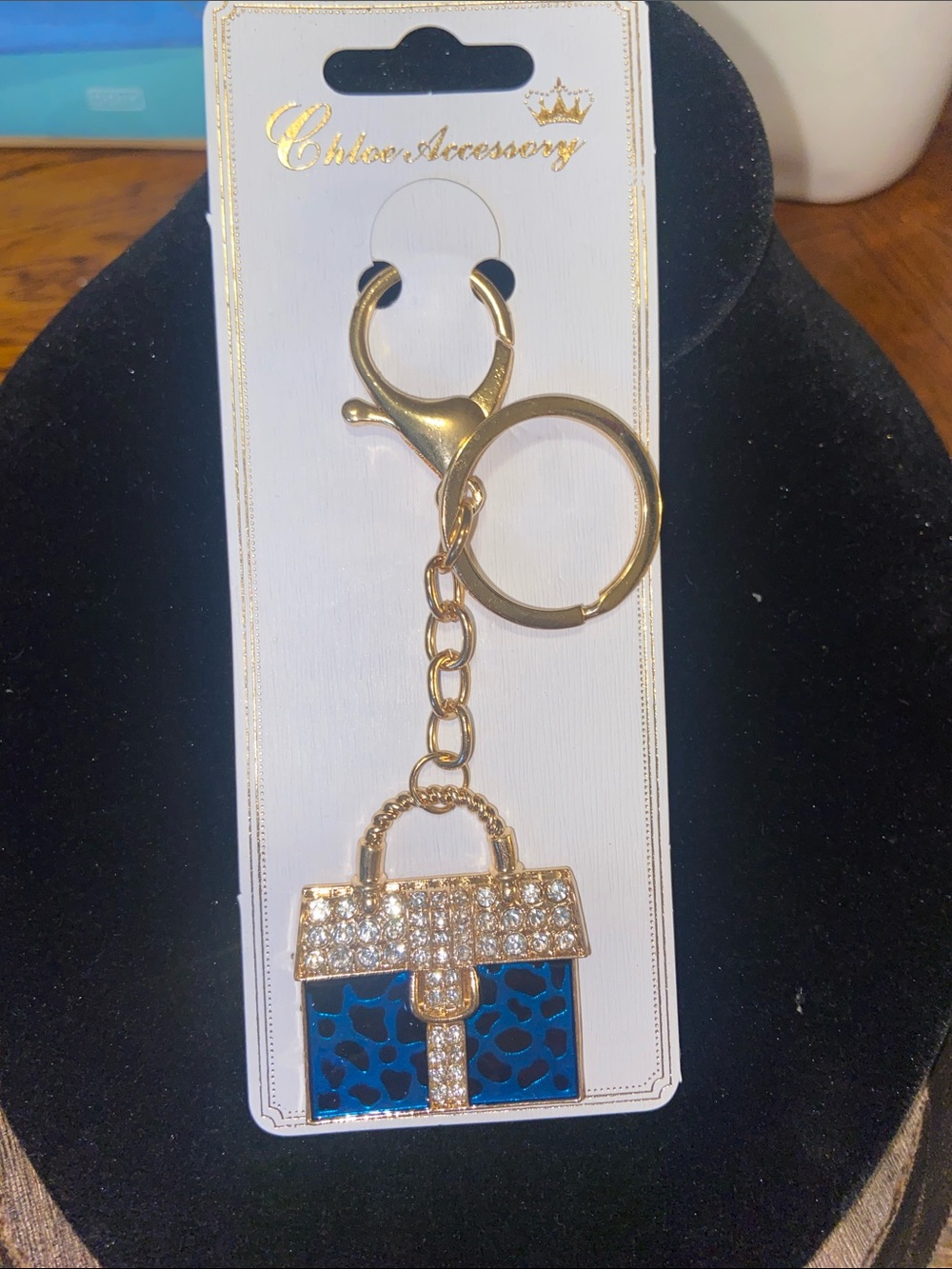 Gold-Tone Blue Enamel Purse Charm Keychain